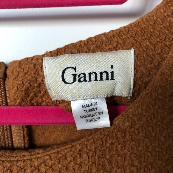 ANTHRO Noon & Night Dress by Ganni Gold Sleeveless Fit & Flare Textured Knit - Picture 5 of 8